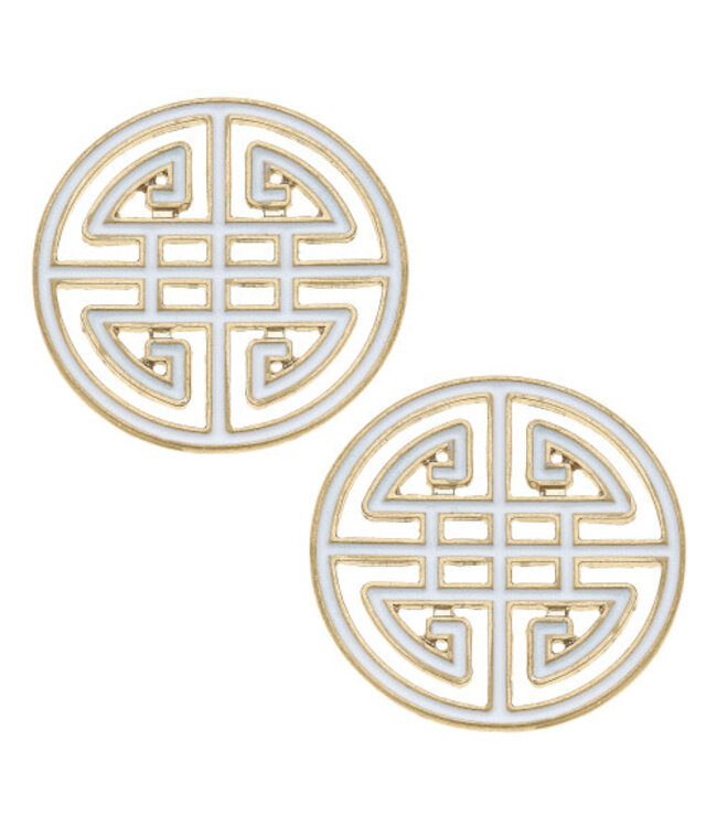 Aria Game Day Greek Keys Enamel Stud Earrings In White