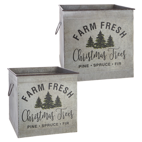 Farm Christmas Trees Square Bucket - Amber Marie and Company