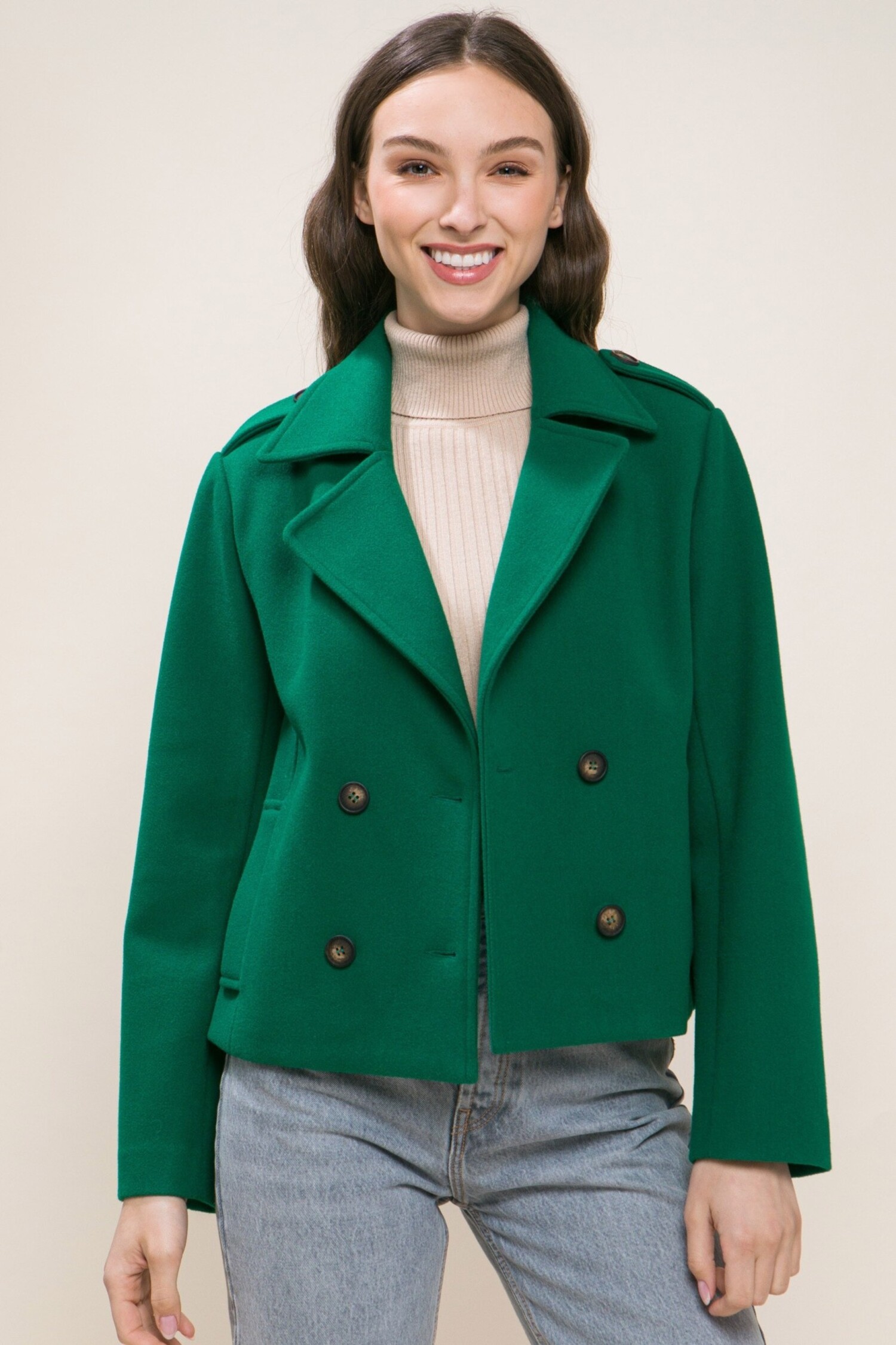 Wool double-breasted coat with buttons - Women