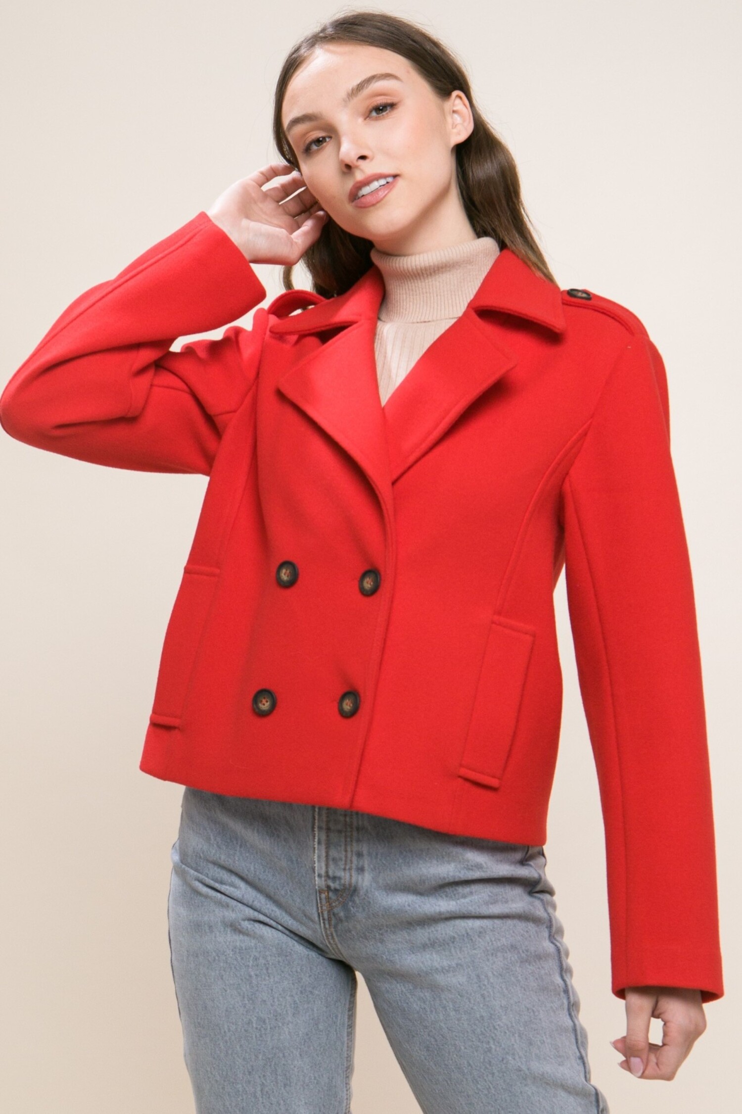 Customized Women Long Coat Red Wool Blend Double Breasted 