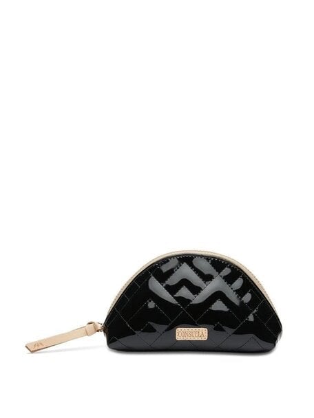 Pursen Small Makeup Bag - Greek Key Quilted Pearl Navy Vegan Leather