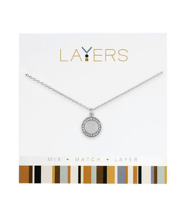 Silver Round CZ Disc Layers Necklace