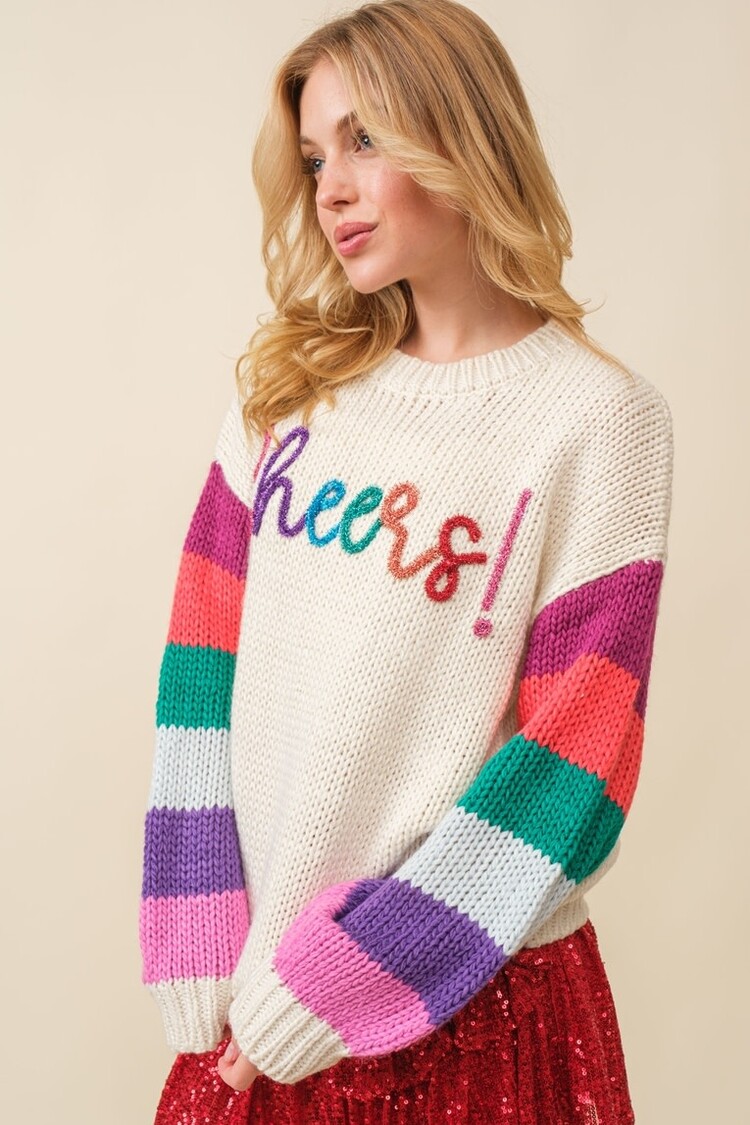 Grace Cheers! Sparkle Wording Color Block Sweater Amber Marie and Company