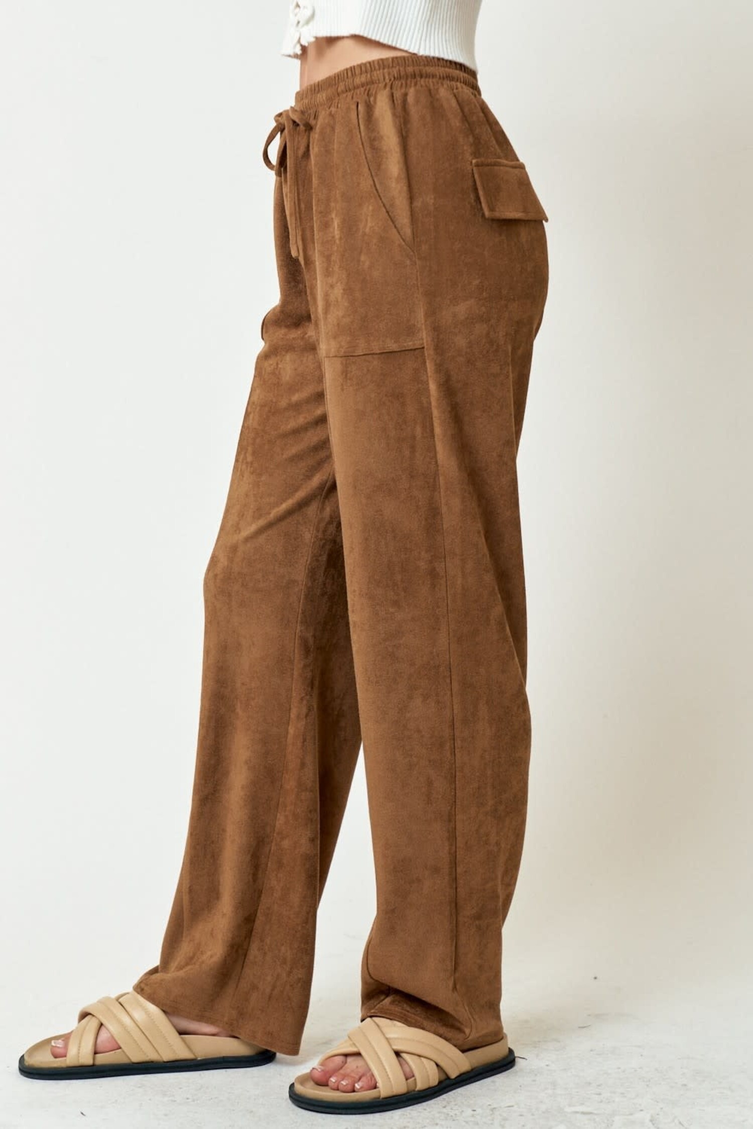 Vintage Suede Pants High Waist Straight Leg Lined Brown Pants Womens 26W X  43L