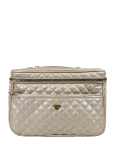Pursen Small Makeup Bag - Greek Key Quilted Pearl Navy Vegan Leather