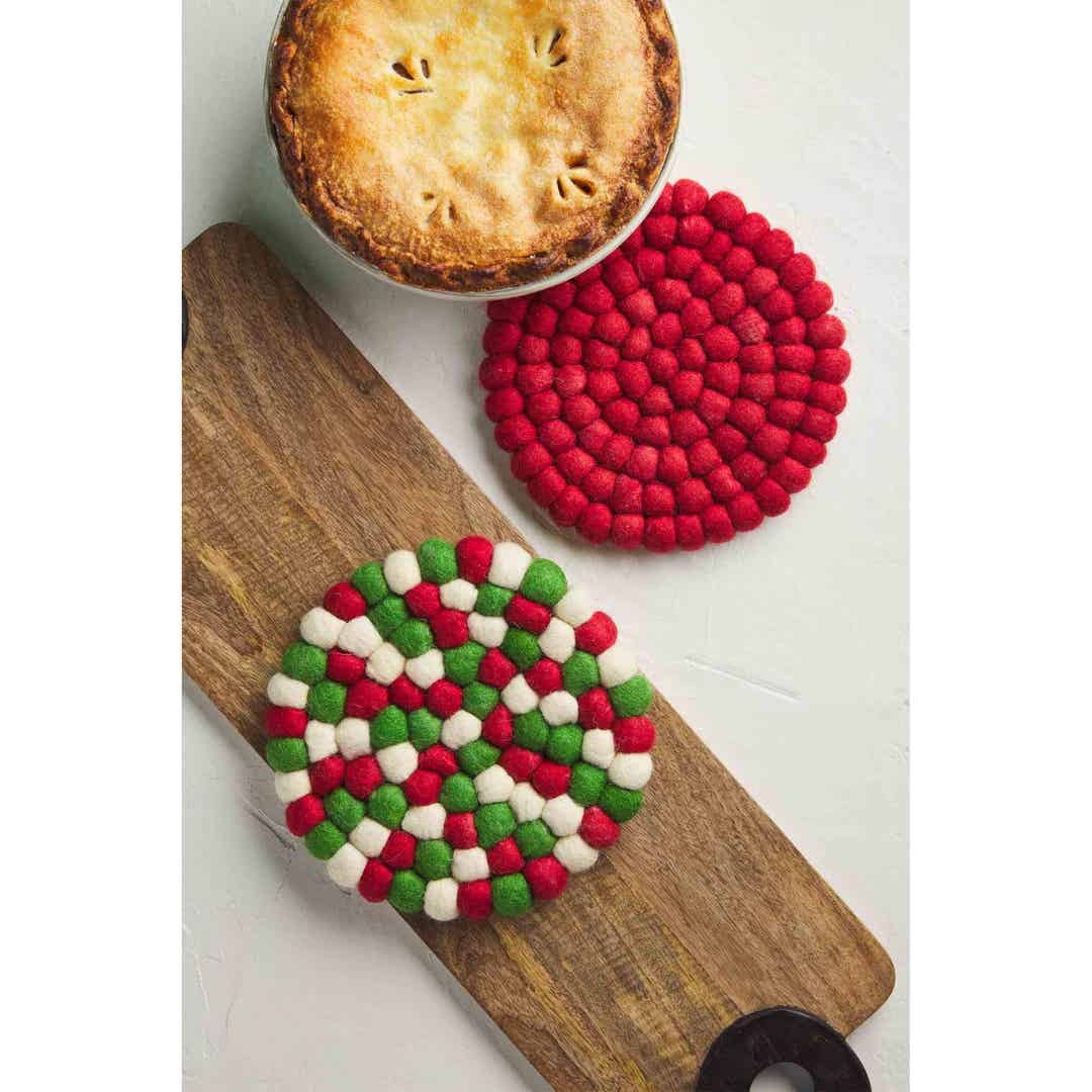 MUD PIE Christmas Pom Trivets Amber Marie and Company
