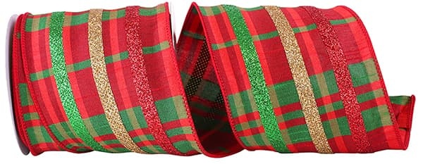 Dupioni Plaid Classic Glitter Stripe Wired Edge Ribbon - Multi - Amber  Marie and Company