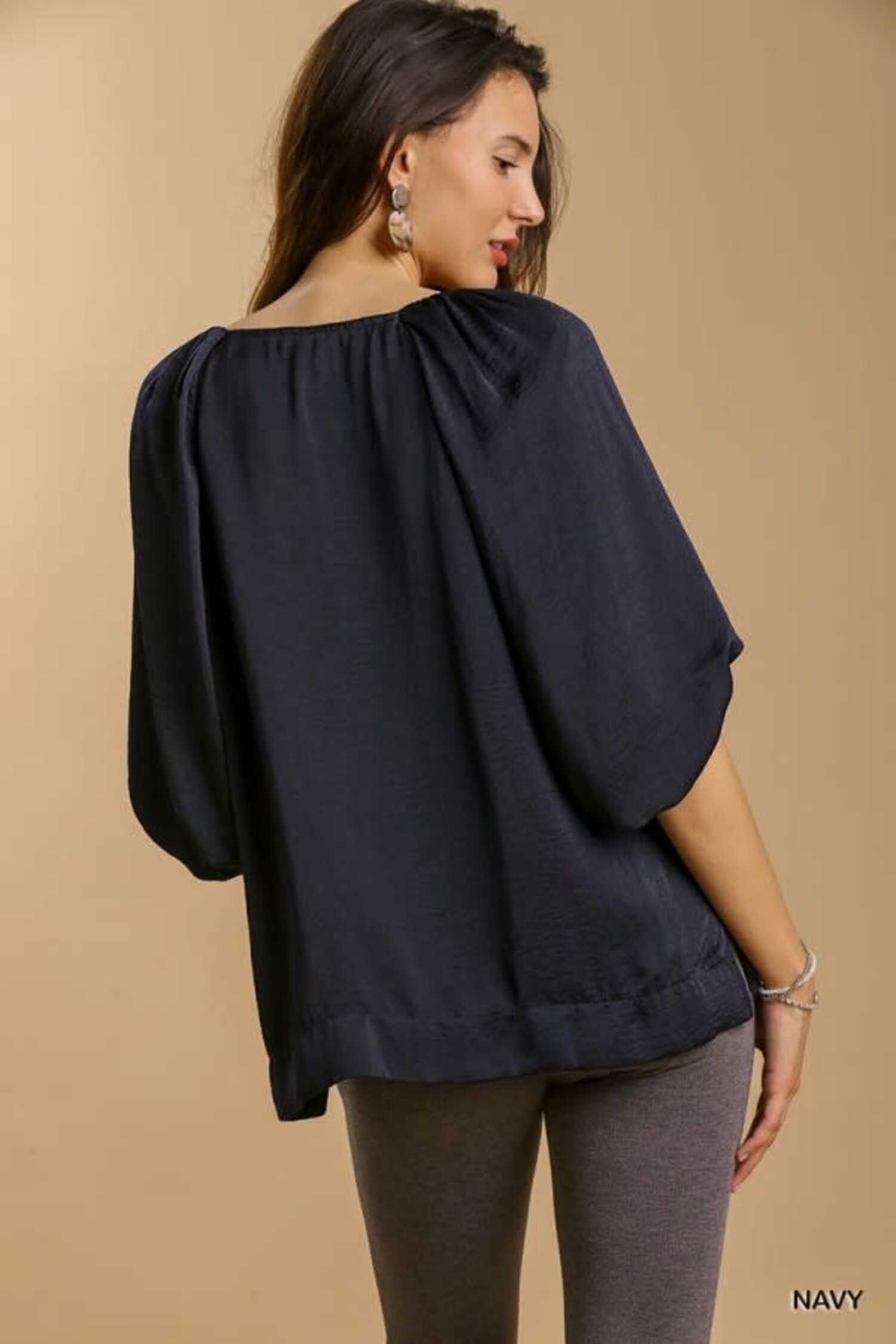 Amber Half Balloon Sleeve Round Neck Top - Amber Marie and Company