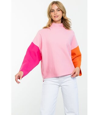 Amelia Colorblock Sleeve Sweater Pink S