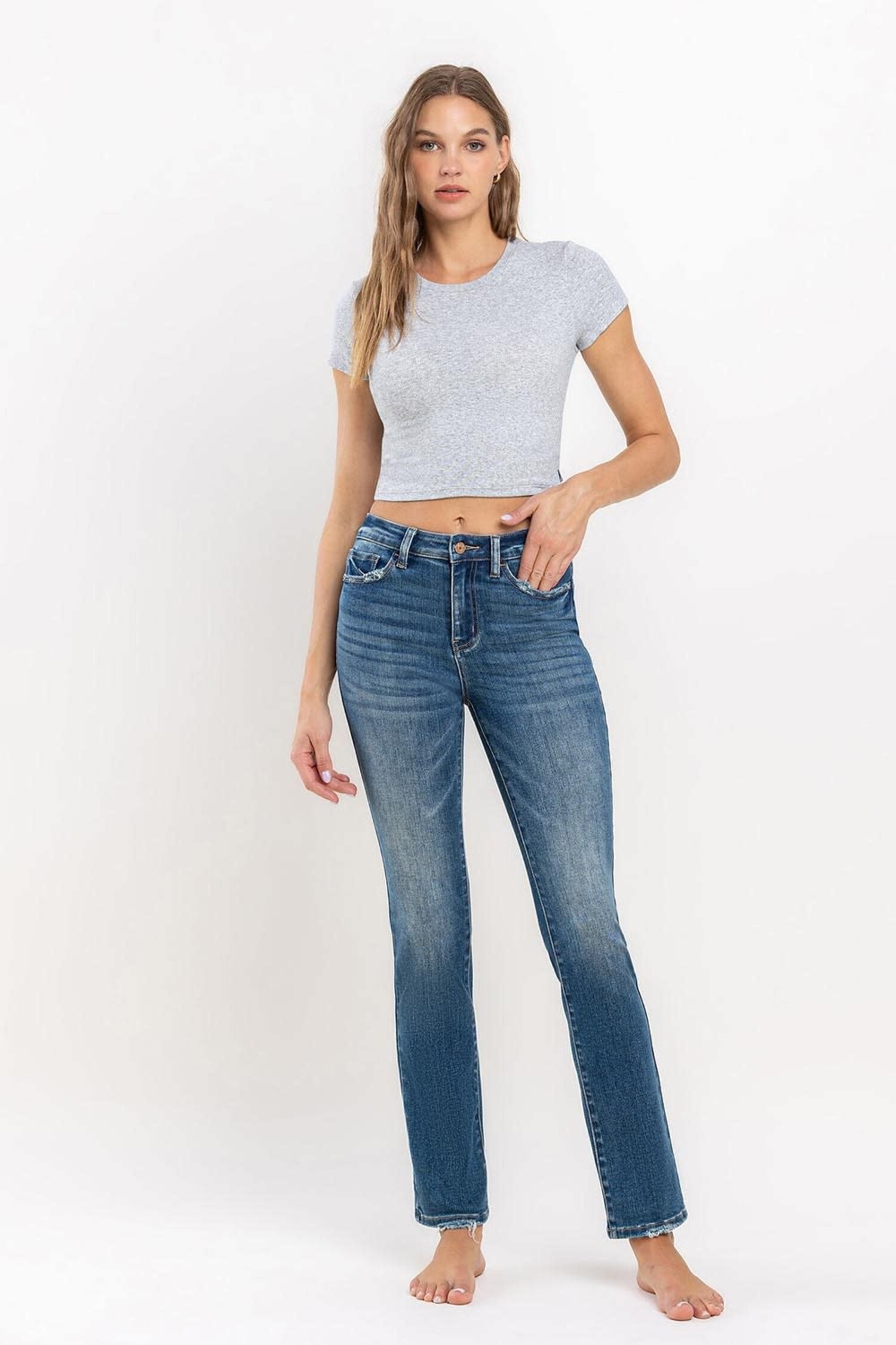 Janine High Rise Stretch Slim Straight Jeans - Amber Marie and Company