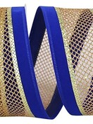 4x10yd Royal/Gold Velvet Mesh Middle Wired Edge Ribbon The Holiday Aisle