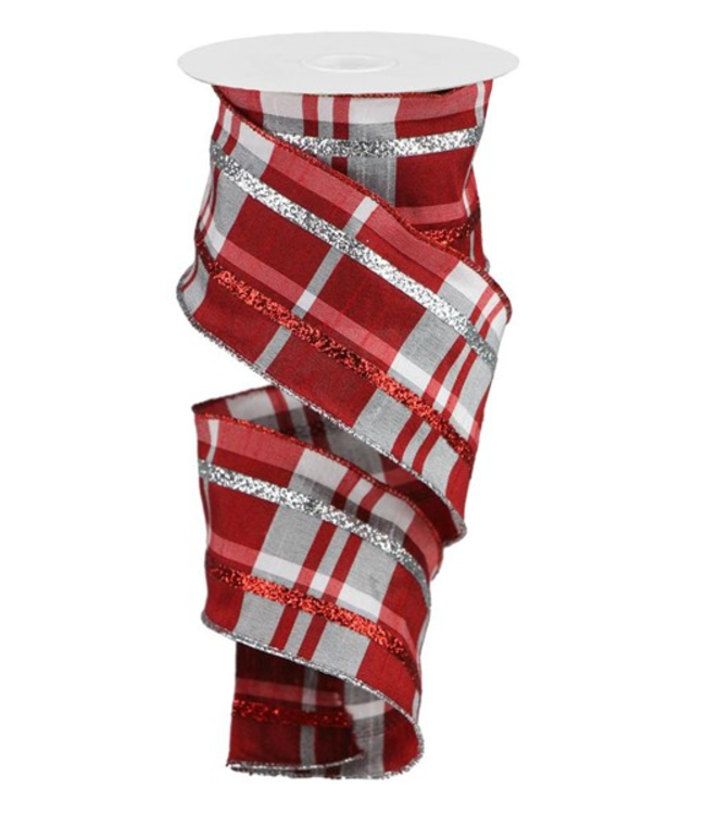 2.5"X10yd Dupioni Plaid W/Glitter Stripe Ribbon