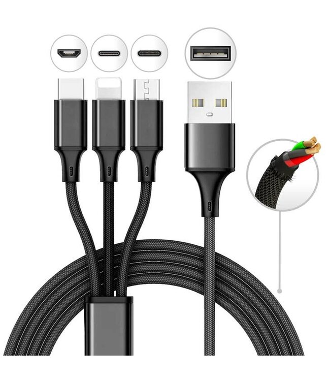 10 Foot 3 in 1 Refill Cable - Micro USB, Lightning, Type C