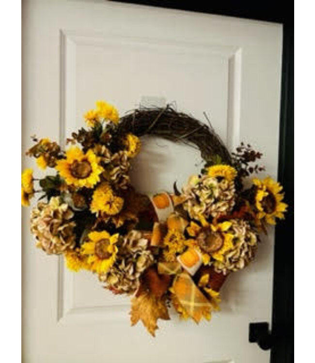 Fall Sunflowers Wreath  w/ Pumpkin Bow