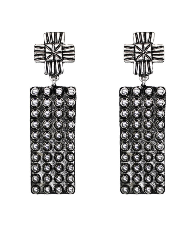Silver Black Cross Earrings