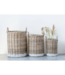 Natural Rattan Basket with Handles, Dipped White