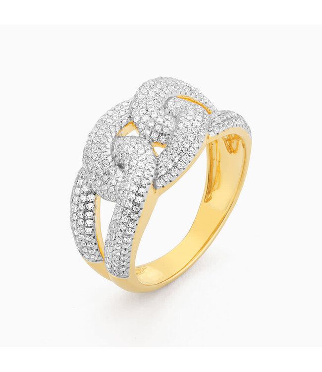ELLA STEIN Love Knot Cuban Link Full Diamond Statement Ring