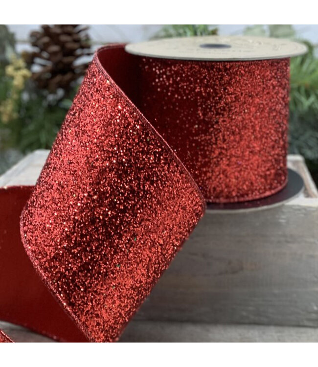 4" x 10yds Faux Dupion Back, Metallic Glitter, Bright Red