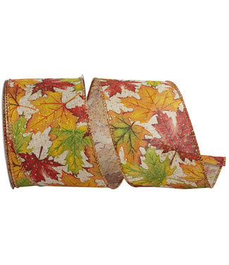 Leaf Multi Color Linen Wired Edge Ribbon