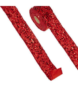 2.5" X 10 Yds Red Sequined Wired Ribbon