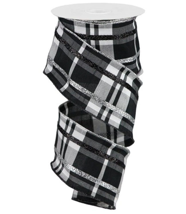 2.5"X10yd Dupioni Plaid W/Glitter Stripe Ribbon