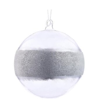 6" Beaded Glass Ball Ornament - Clear Silver