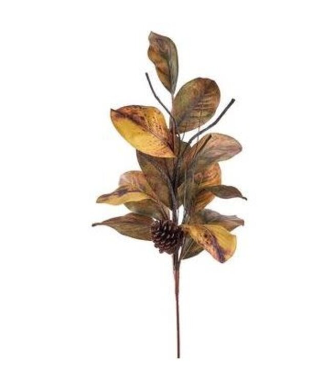 38" Magnolia Leaf/Pine Cone Spray -  Brown/Green