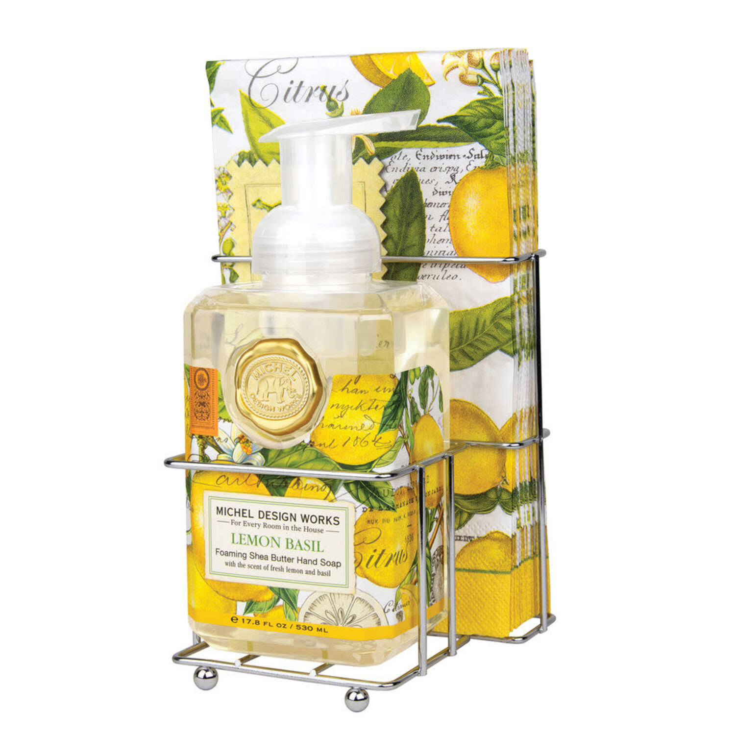 MICHEL DESIGN WORKS Lemon Basil Foaming Hand Soap Napkin Set