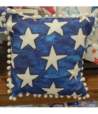 Watercolor Flag Stars with Pom Pom Trim
