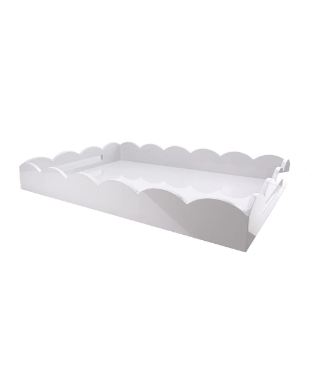 ADDISON ROSS Rectangle White Large Lacquered Scallop Serving Tray