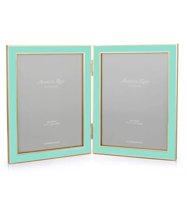 ADDISON ROSS Turquoise Blue Enamel & Gold Double Frame