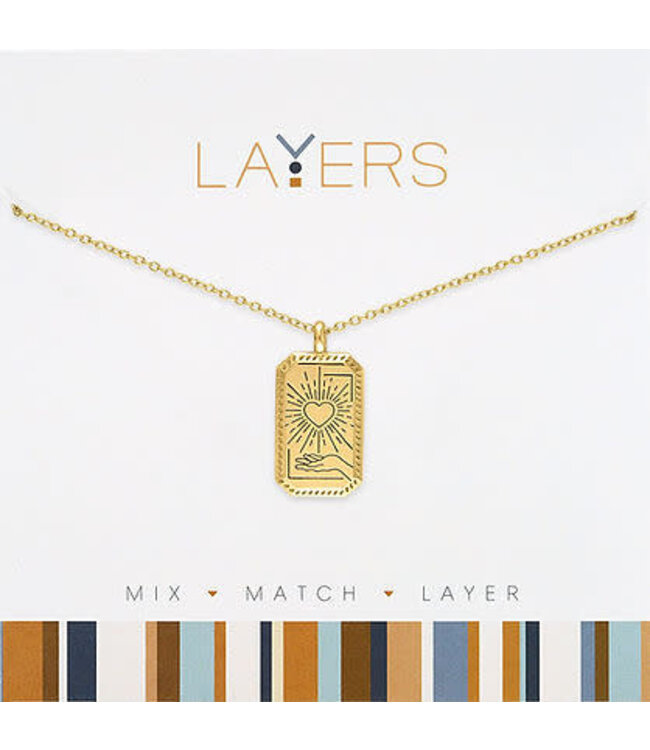 Gold Heartburst Tag Layers Necklace