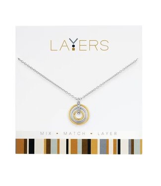 Silver and Gold Trio Ring Layers Necklace