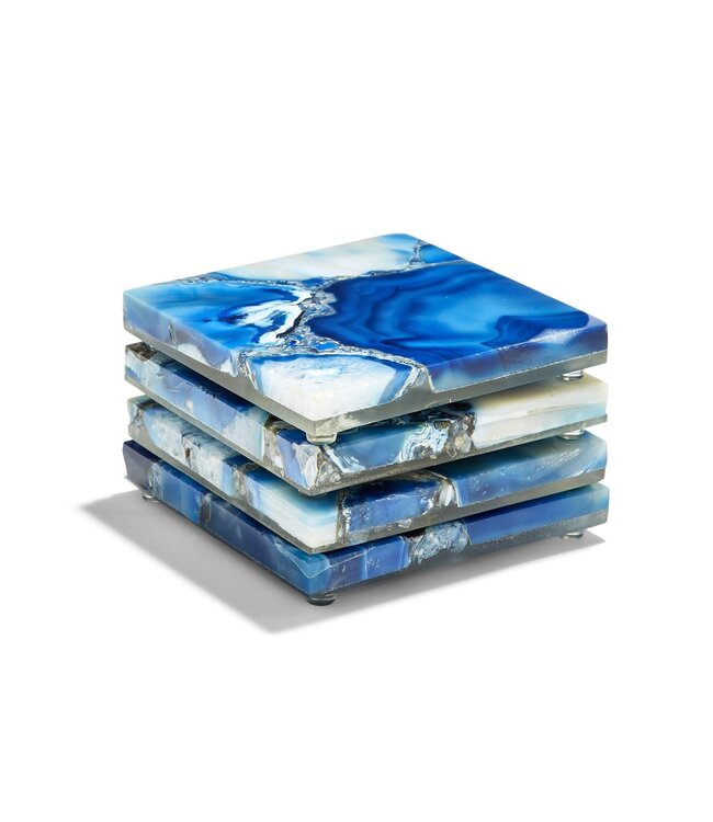 Blue Agate Coasters With Resin Base Set