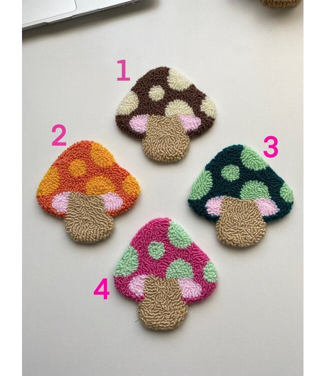 Punch Needle Coasters, Colorful Mushroom Coasters