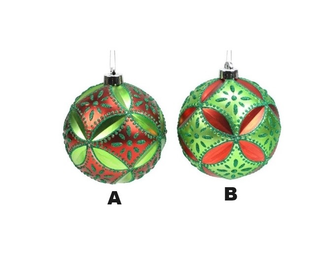 Floral Daisy Ball Red/Lime Green Ornament Amber Marie and Company