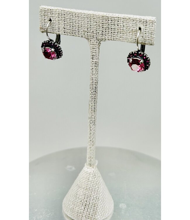 JERE BIJOUX Silver Earrings Fuchsia  Stone Pave