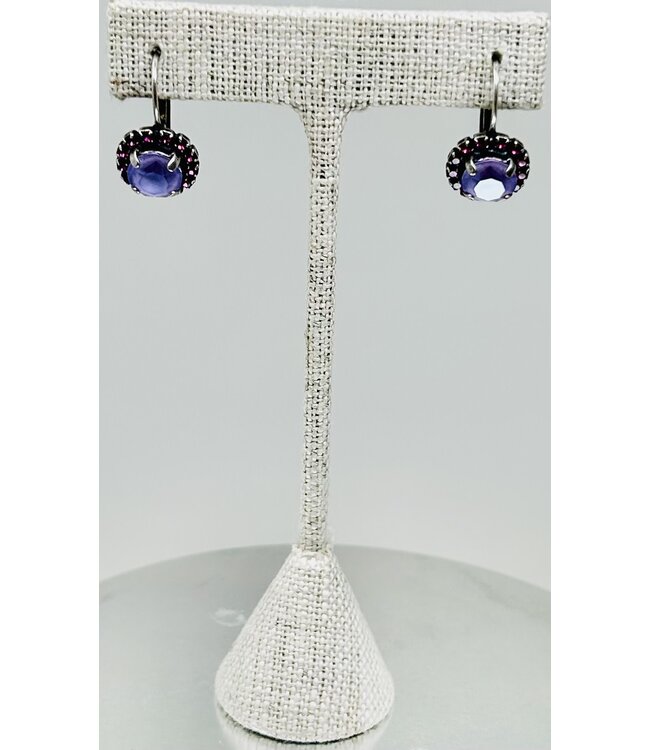 JERE BIJOUX Silver Earrings Fuchsia  Stone Pave