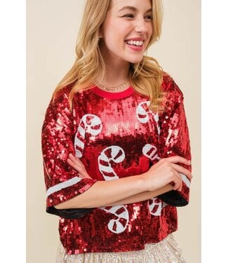 Emily Candy Cane Sequin Crop Top