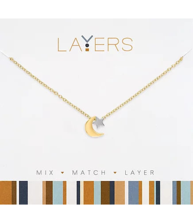 Gold Two-Tone Moon & Star Layers Necklace