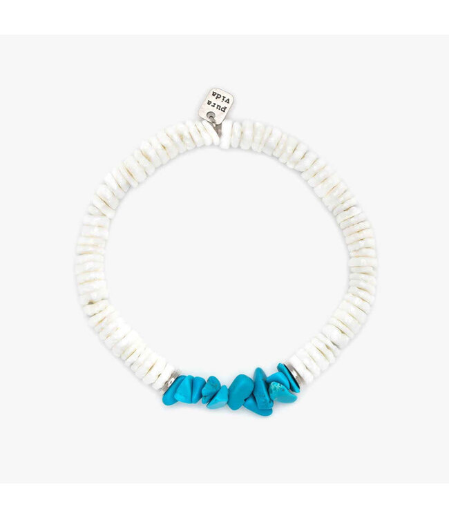 PURAVIDA Puka Shell and Turquoise Chip Stretch Bracelet