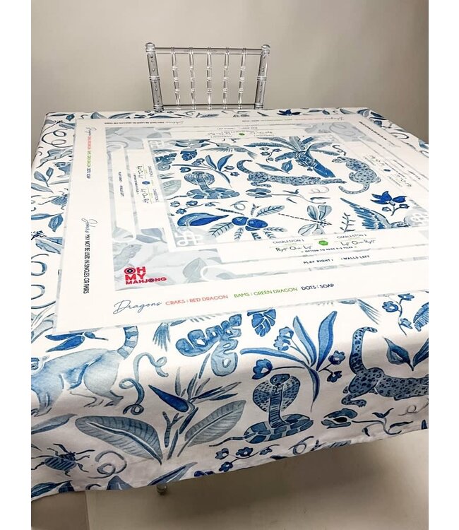 Blue Instructional Mahjong Tablecloth