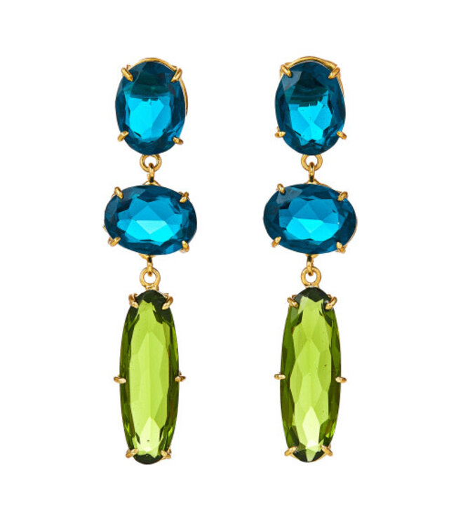 Blue Topaz & Peridot Quartz Prong Set Statement Earrings