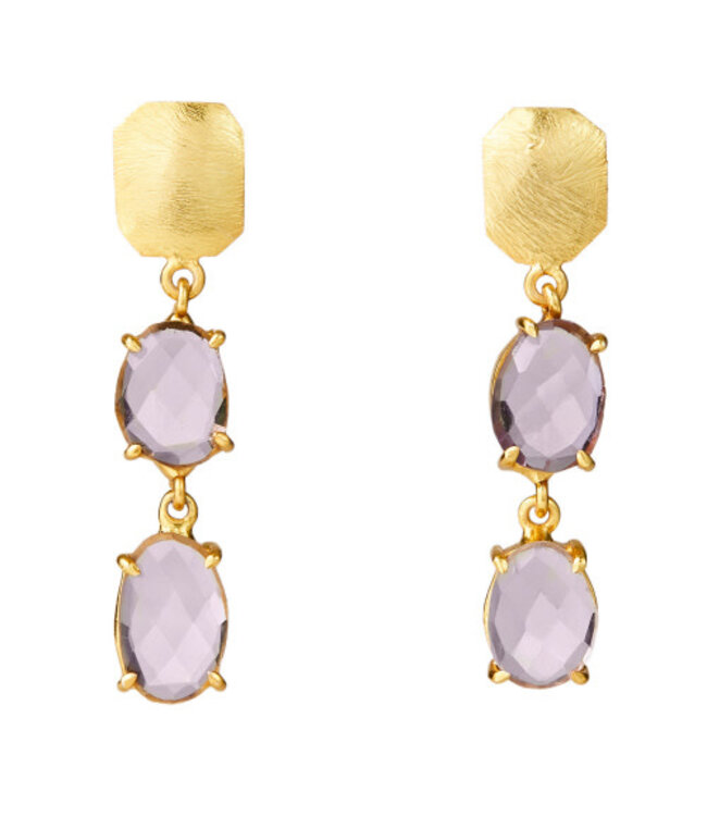 Light Amethyst Oval Prong Set Drops With Gold Post Earrings