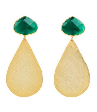 Green Onyx With Large Gold Teardrop Earrings