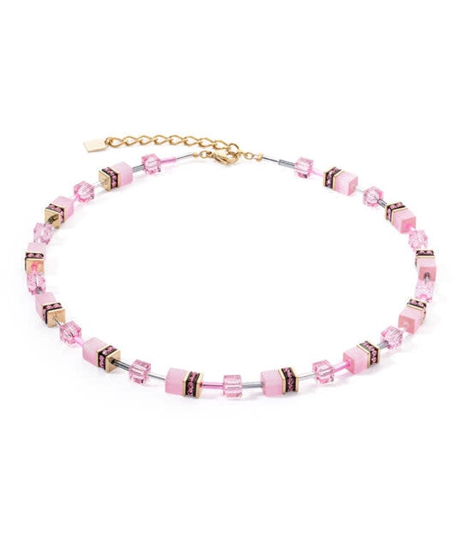 COEUR DE LION Geo Cube Mono Gold Necklace Pink