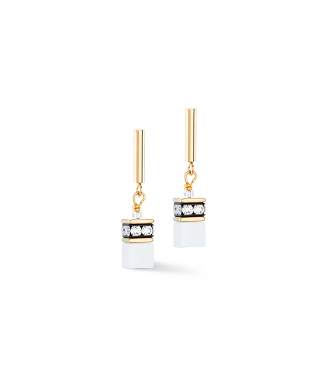 COEUR DE LION Geo Cube Iconic Layer Earrings Gold-White