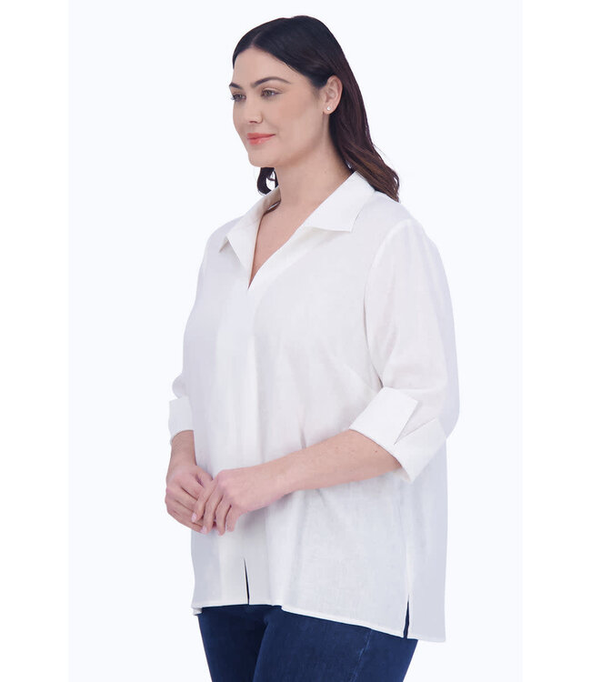 Agnes Plus Easy Care Solid Linen Popover Shirt