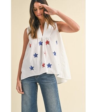 Bella Sequin Star Patched Sleeveless Babydoll Blouse