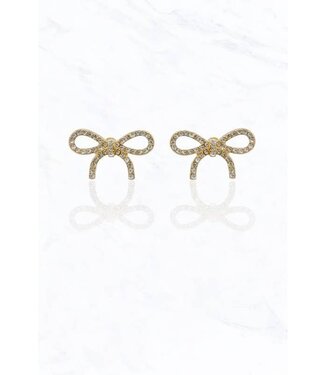 Small Cute Crystal Bow Earring Gold